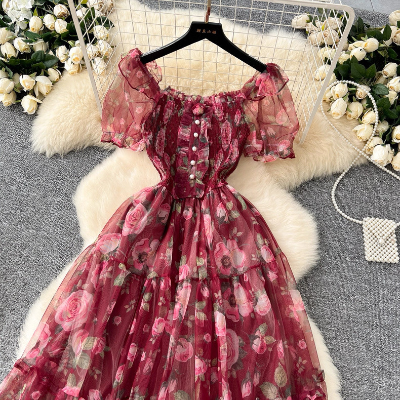 French-style off-shoulder floral dress for Women - Image 7