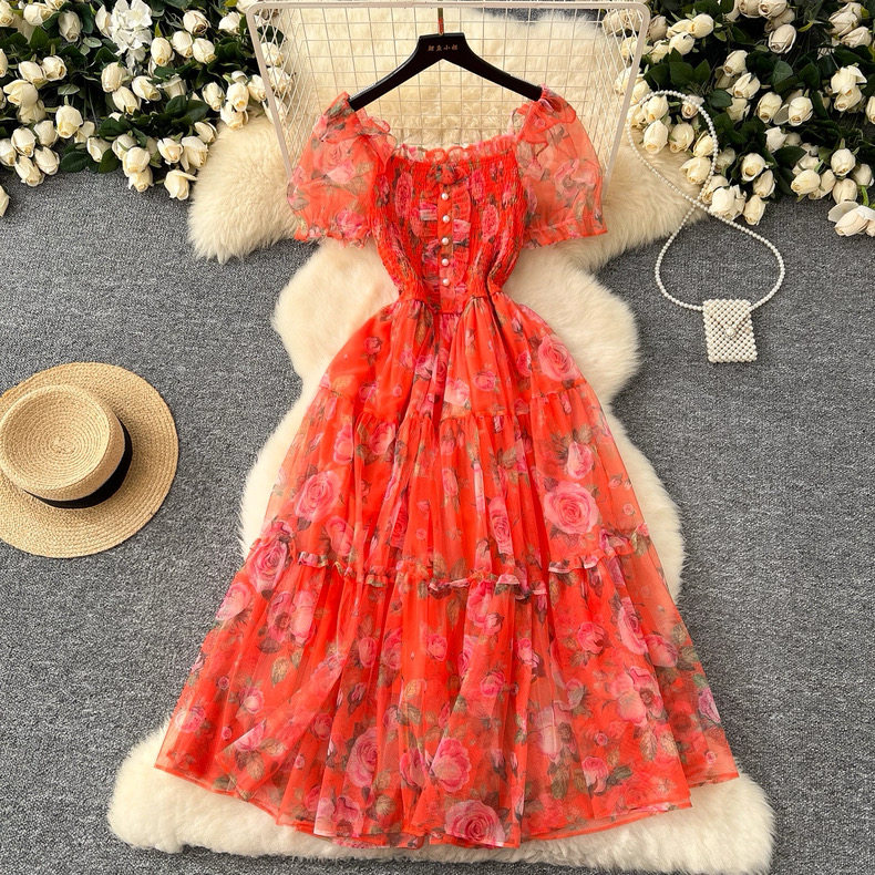 French-style off-shoulder floral dress for Women - Image 5