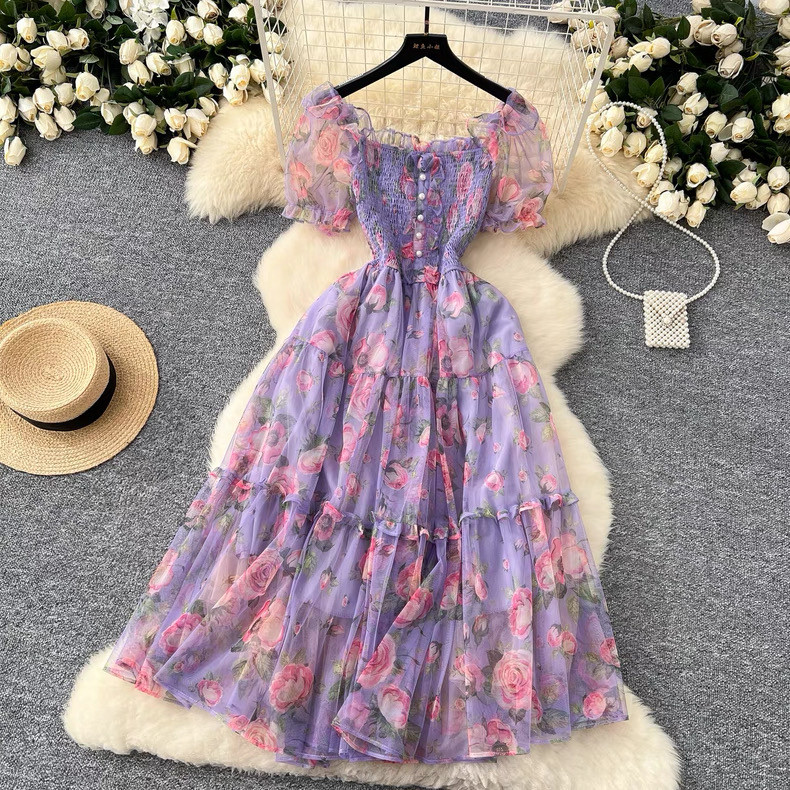 French-style off-shoulder floral dress for Women - Image 4