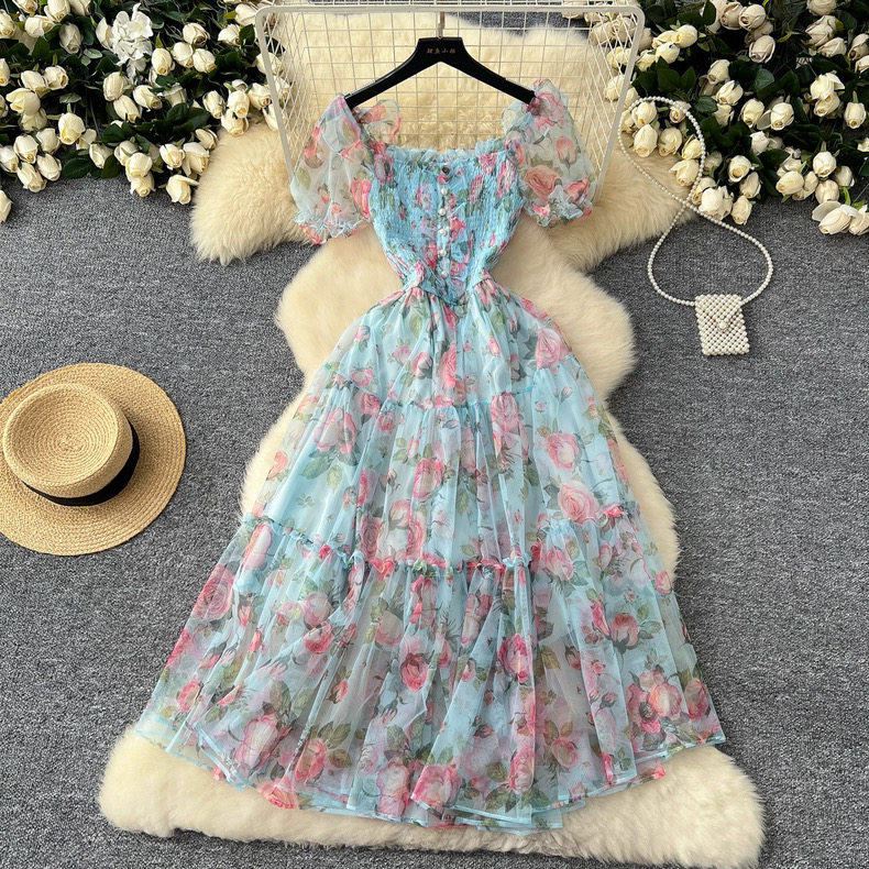 French-style off-shoulder floral dress for Women - Image 3