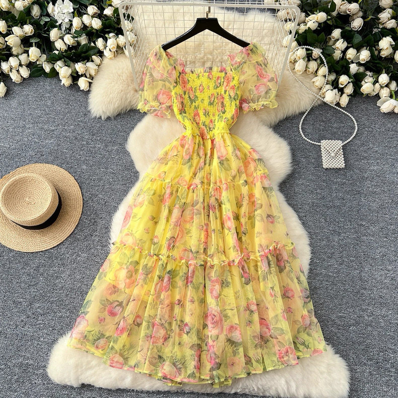 French-style off-shoulder floral dress for Women - Image 2