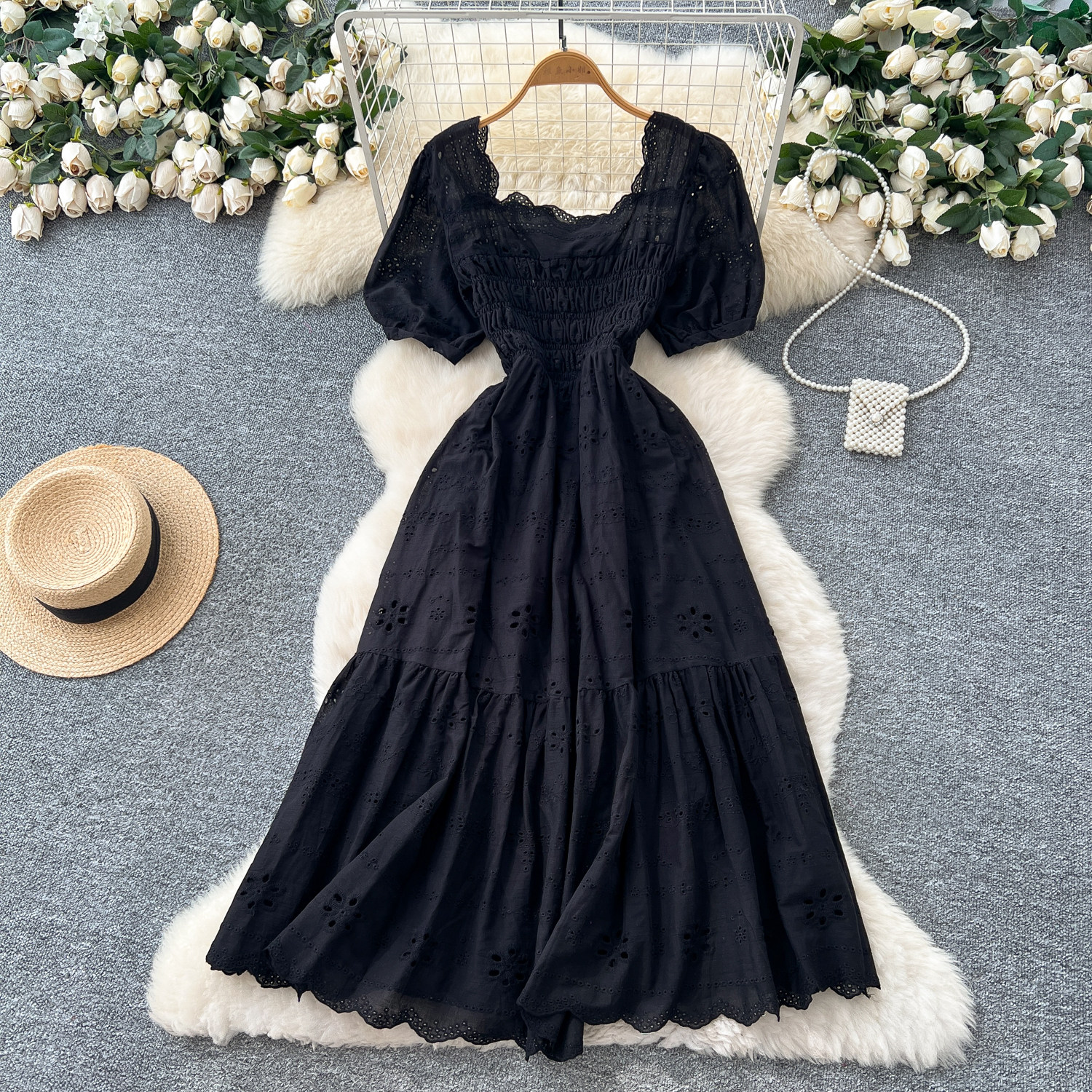 French fairy style embroidered square neck dress for women - Image 3